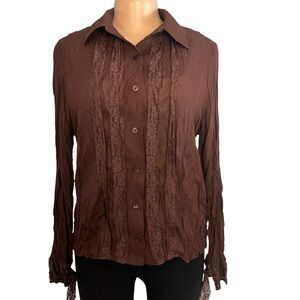 E.C Designs Vintage Brown Lace Button Up Blouse
